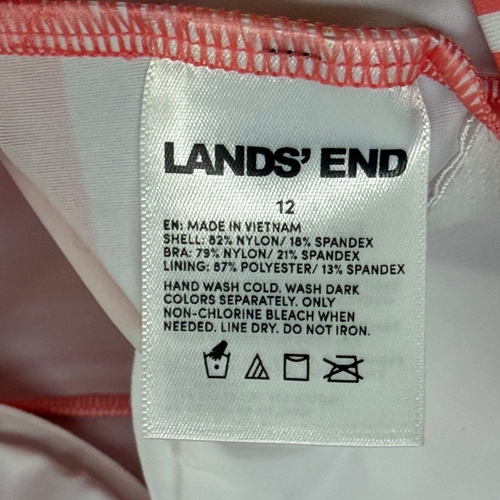 Lands End Tankini Top Womens 12 Peach Orange Pink Stripe Wired Cup Beach Swim - Picture 12 of 14